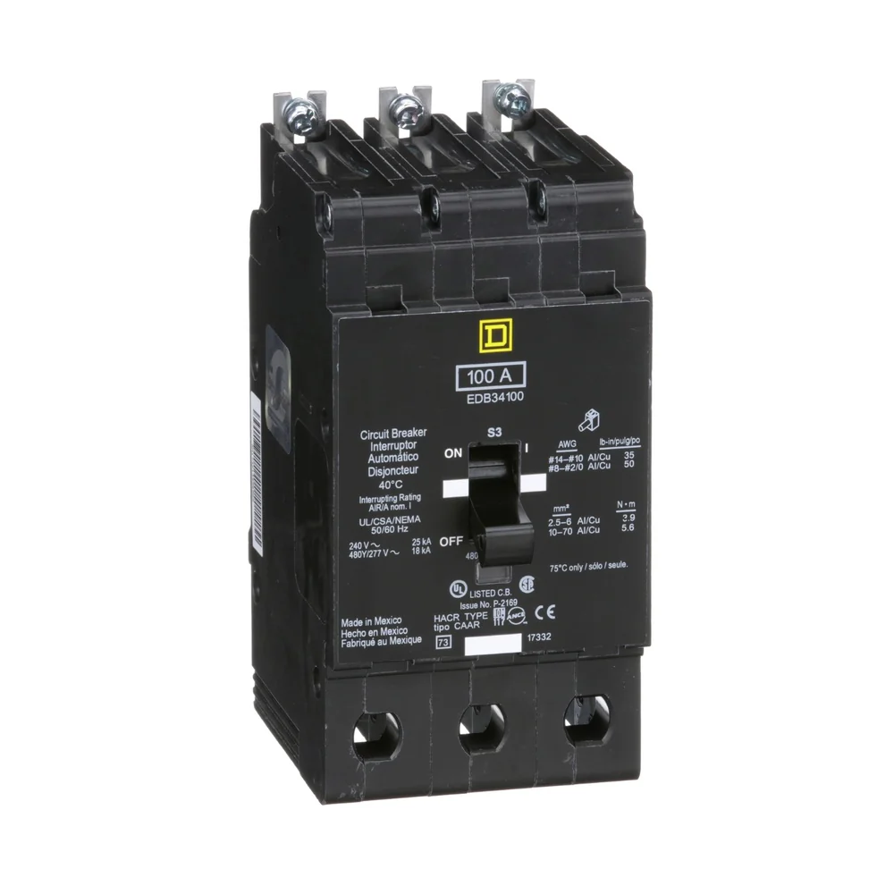BREAKER EDB 100A 3P 18KA@480V 25KA@240V 14-2/0AWG EDB34100